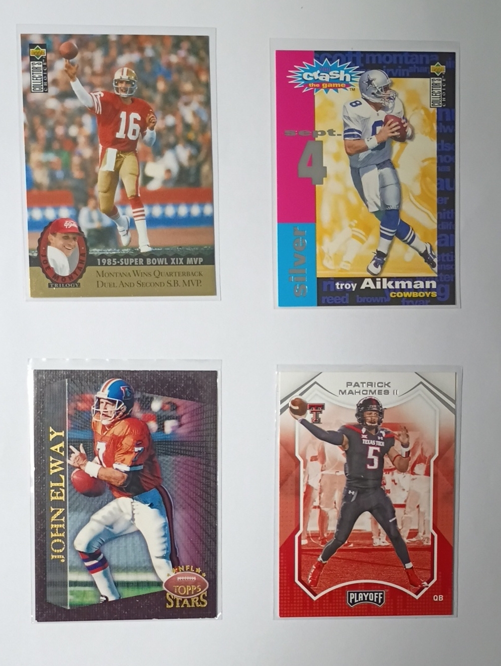 Montana, Aikman, Elway, and Patrick Holmes football Sports Cards
